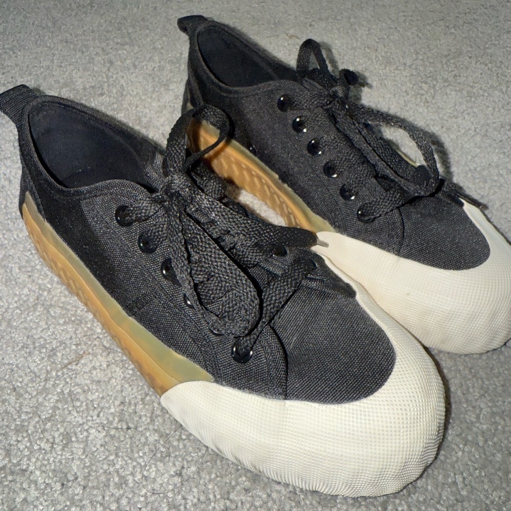 Zara Black Canvas Platform Sneakers 7 - Picture 5 of 9
